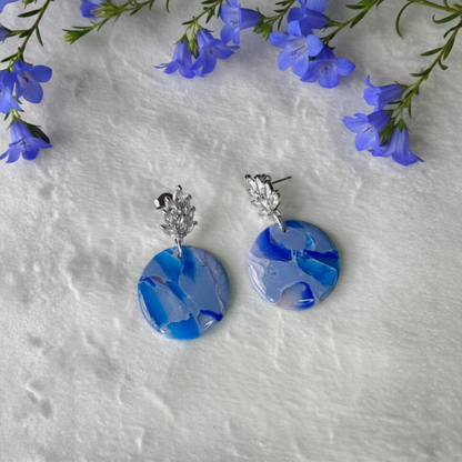 Polymer Clay Blue Tide Circle Earrings