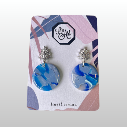 Polymer Clay Blue Tide Circle Earrings
