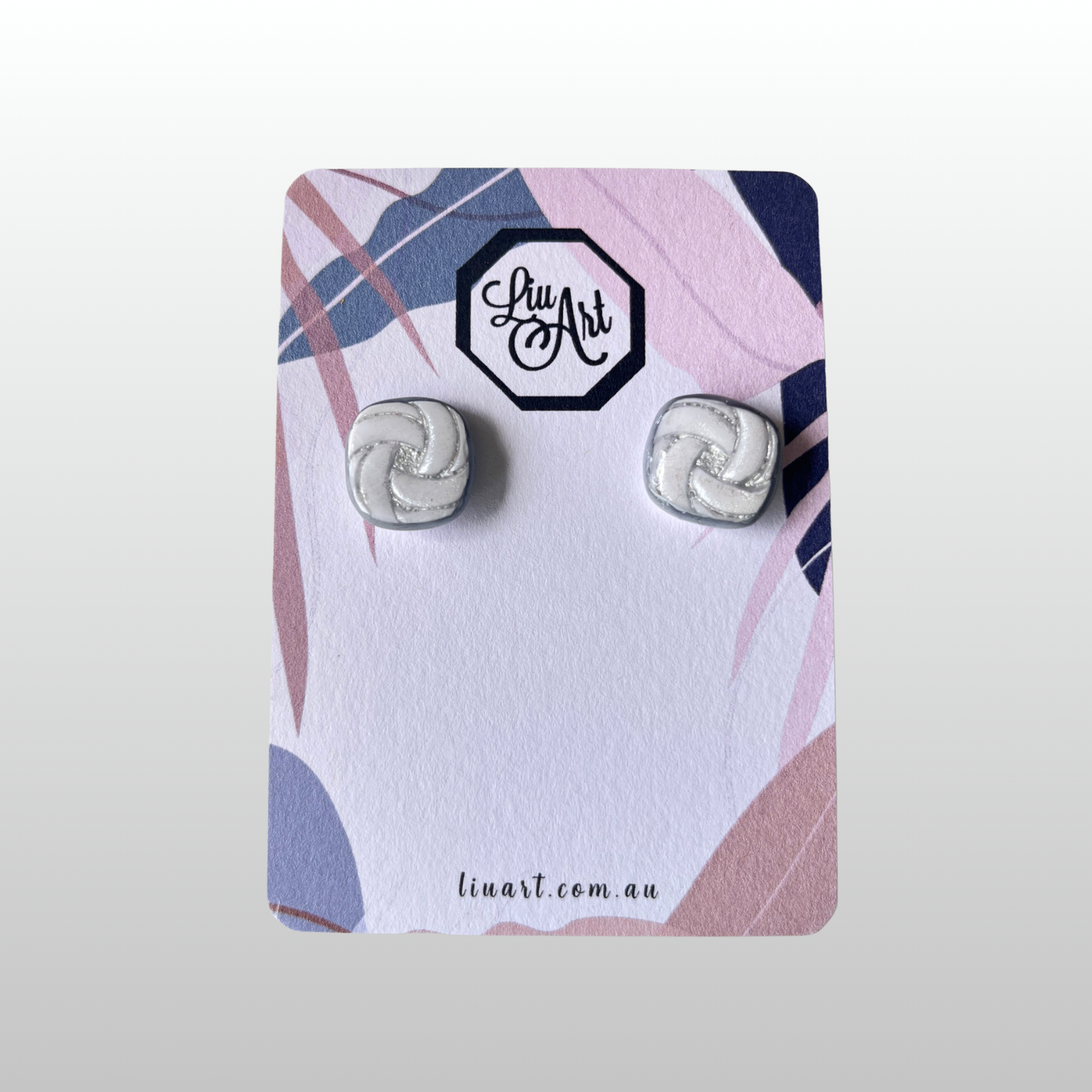 Polymer Clay Silver Knot Stud Earrings