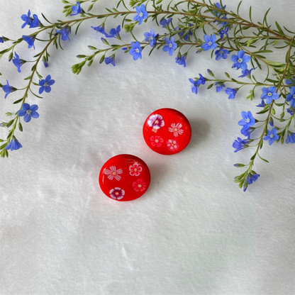 Polymer Clay Red Blossom Stud Earrings