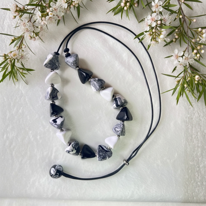 Polymer Clay Midnight Marble Bead Necklace