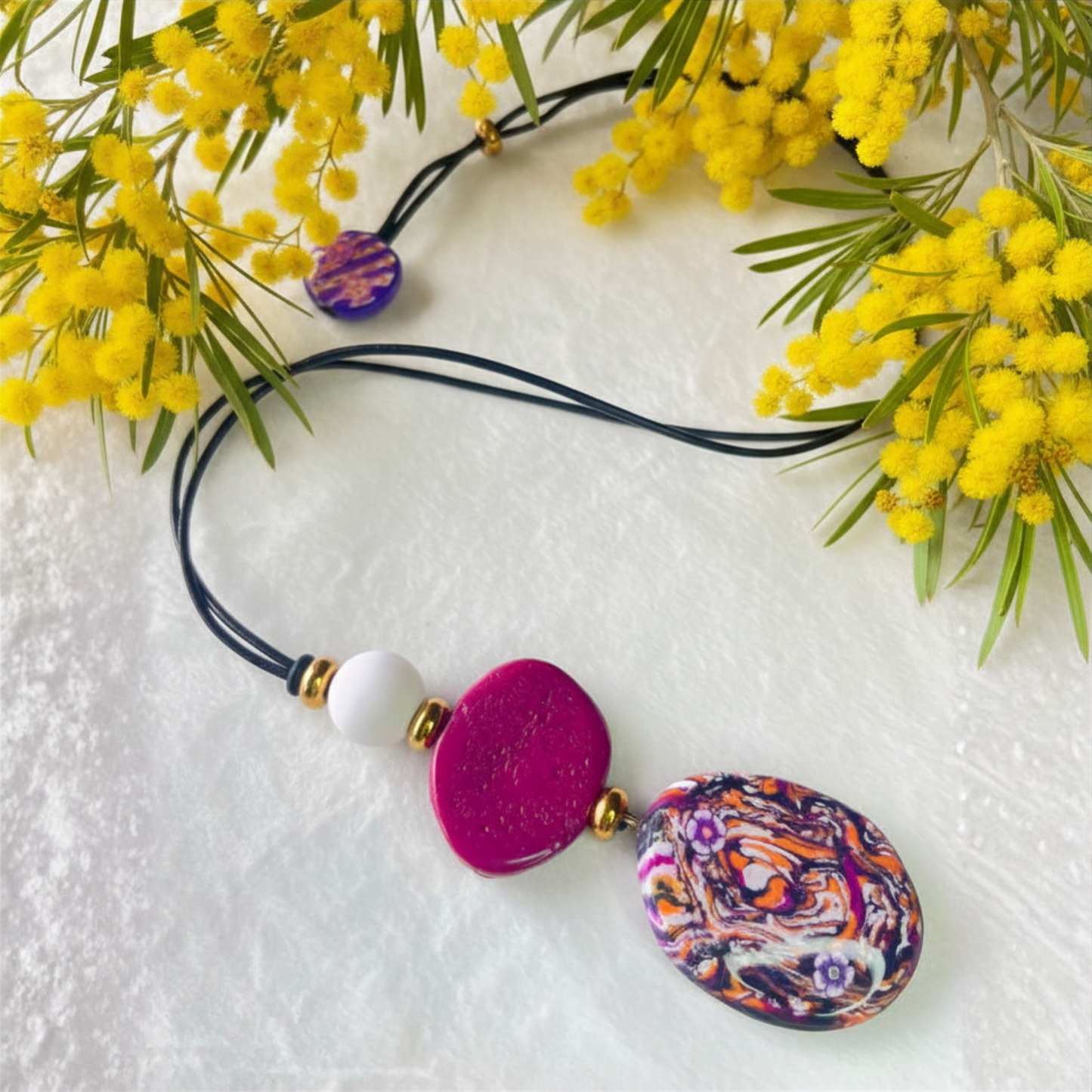 Polymer Clay Berry Art Pendant Necklace