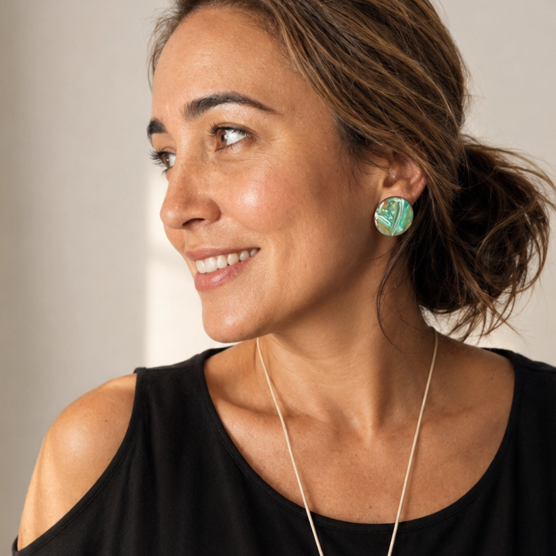 Polymer Clay Emerald Marble Earrings