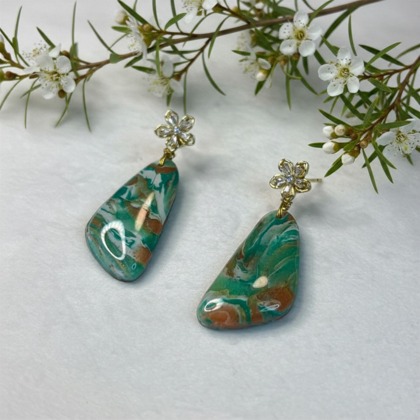 Polymer Clay Leaf Drop Earrings