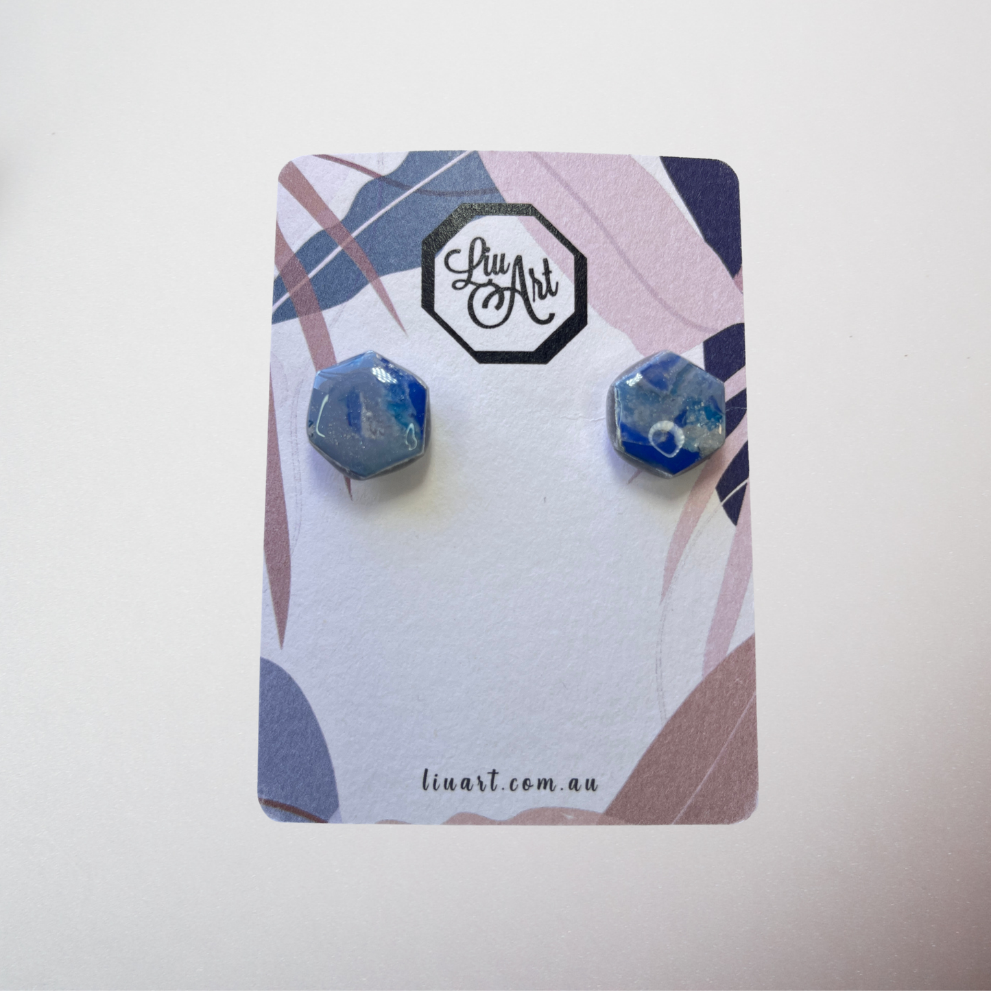 Polymer Clay Blue Marble Hex Earrings