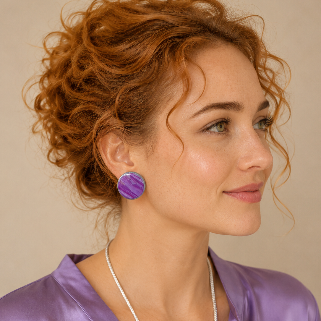 Polymer Clay Violet Marble Stud Earrings