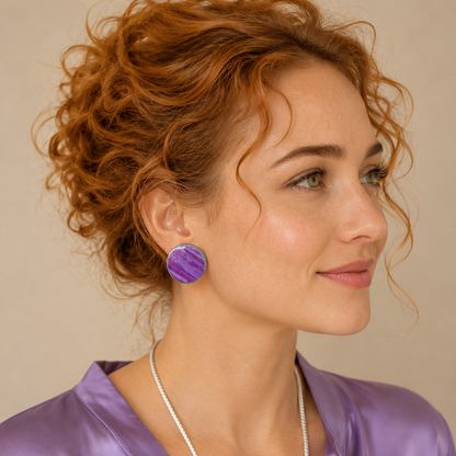 Polymer Clay Violet Marble Stud Earrings