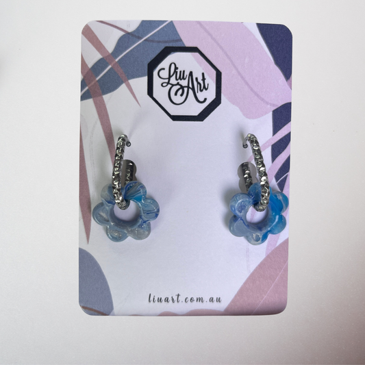 Polymer Clay Azure Blossom Hoops Earrings