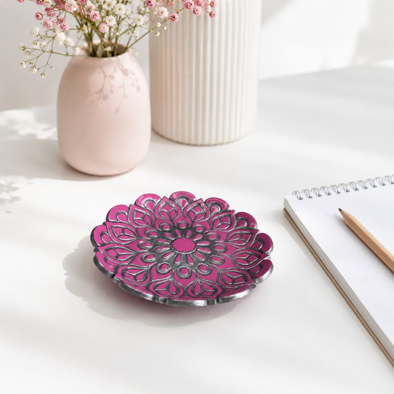 Polymer Clay Fuchsia Mandala Trinket Dish
