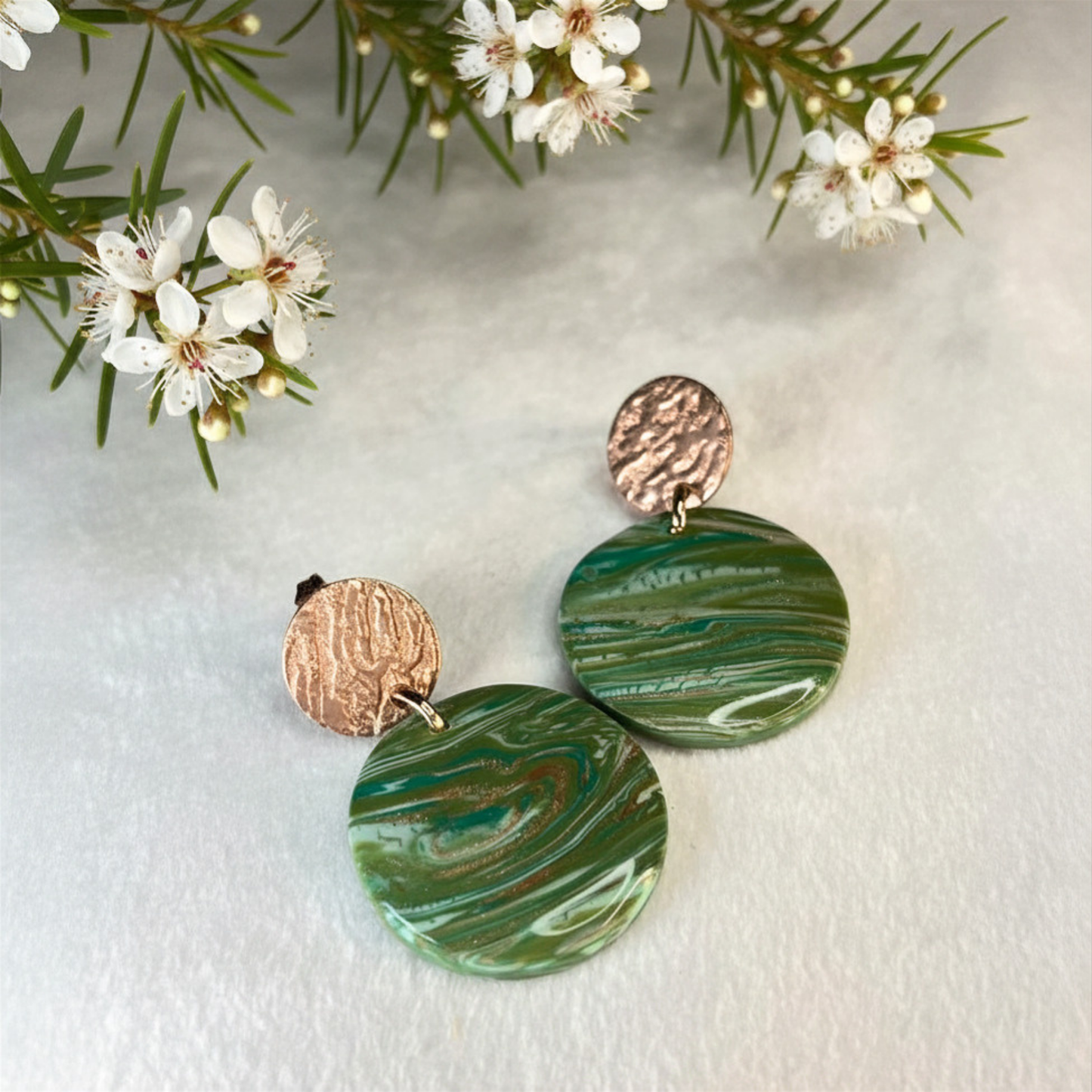 Polymer Clay Emerald Tides Drop Earrings