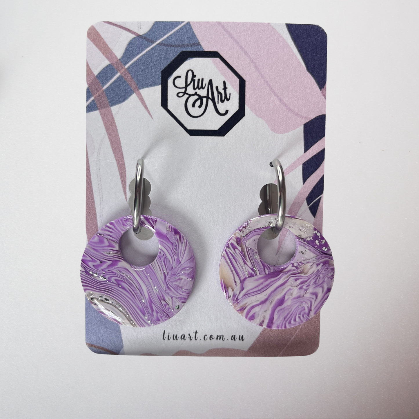 Lavender Marble Hoop Earrings