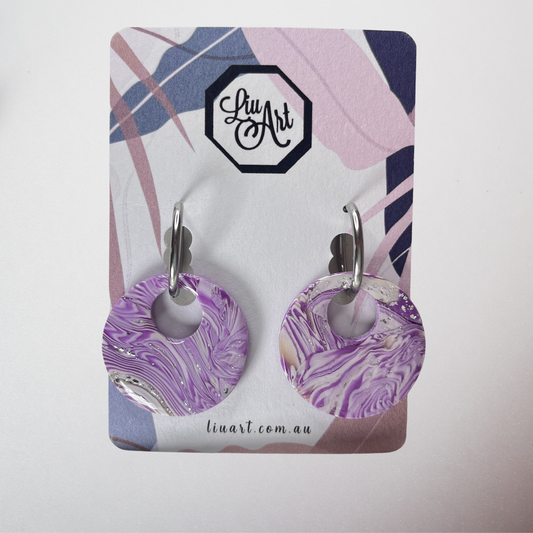 Lavender Marble Hoop Earrings