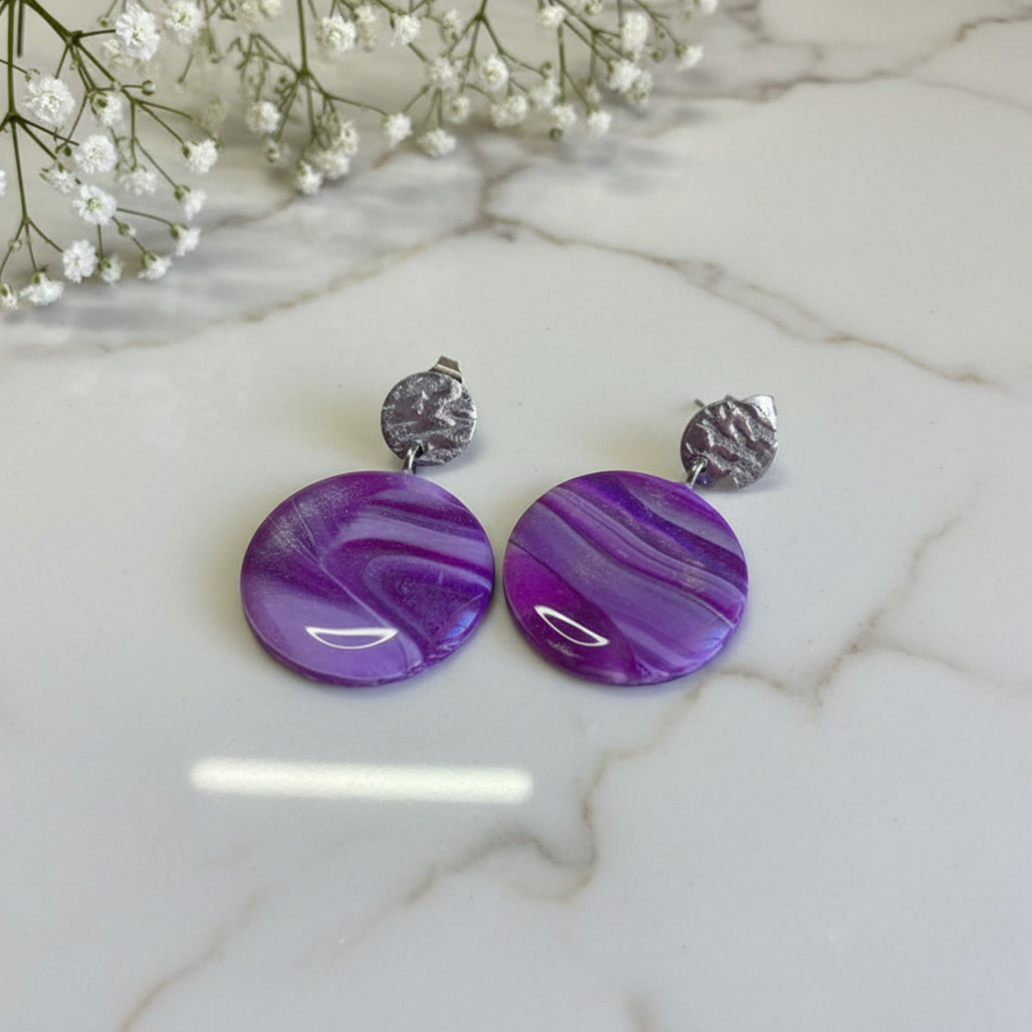 Violet Marble Statement Earrings