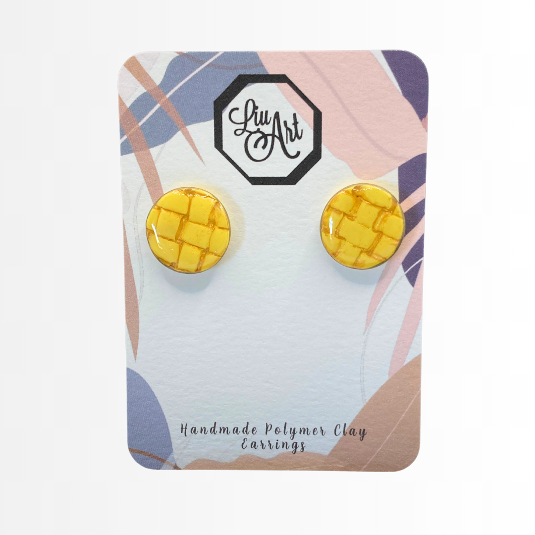 circle-stud-polymer-clay-earrings-yellow-front-view