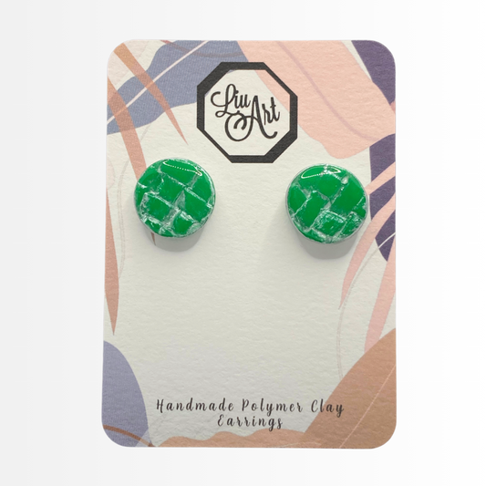 circle-stud-polymer-clay-earrings-green-front-view