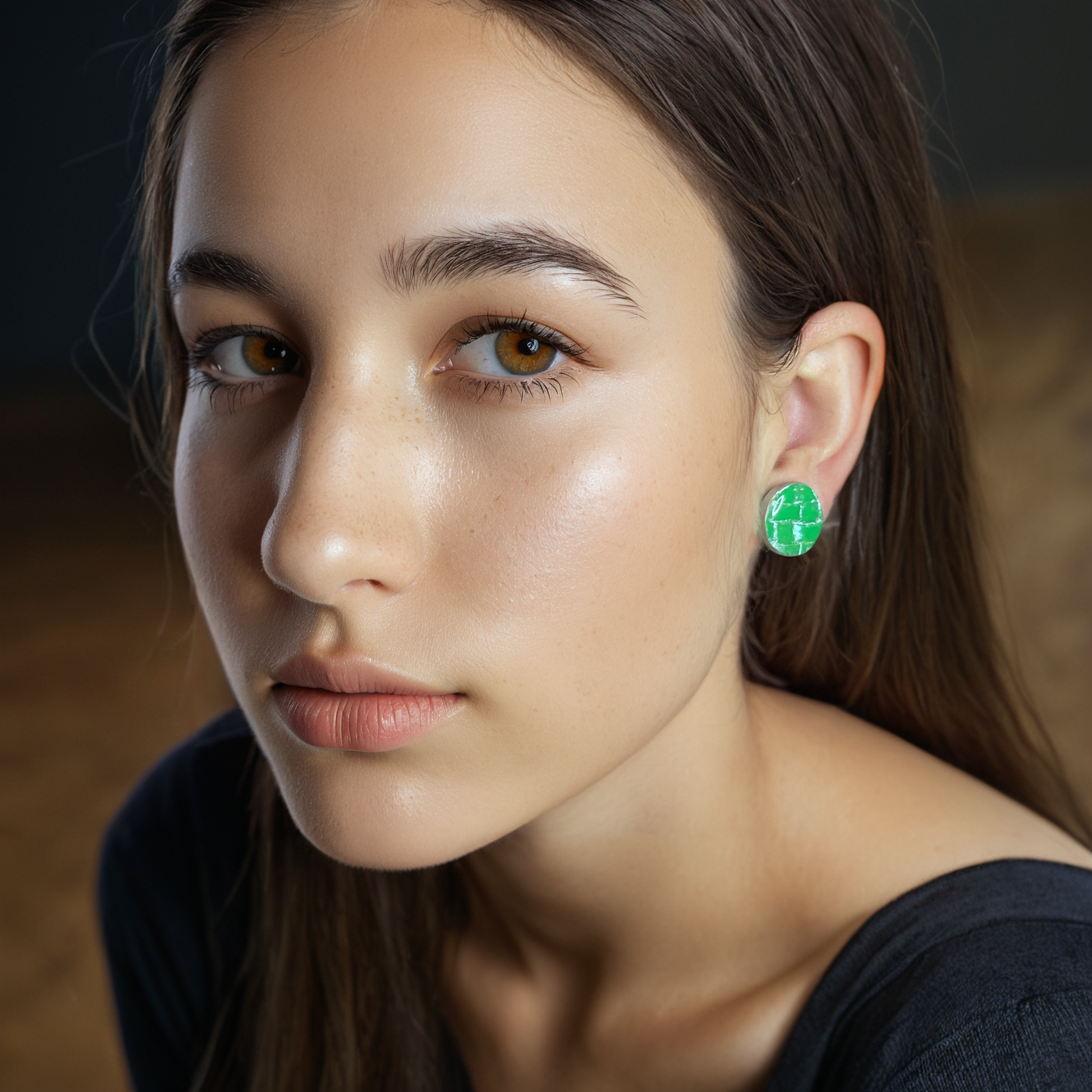 circle-stud-polymer-clay-earrings-green-model-view