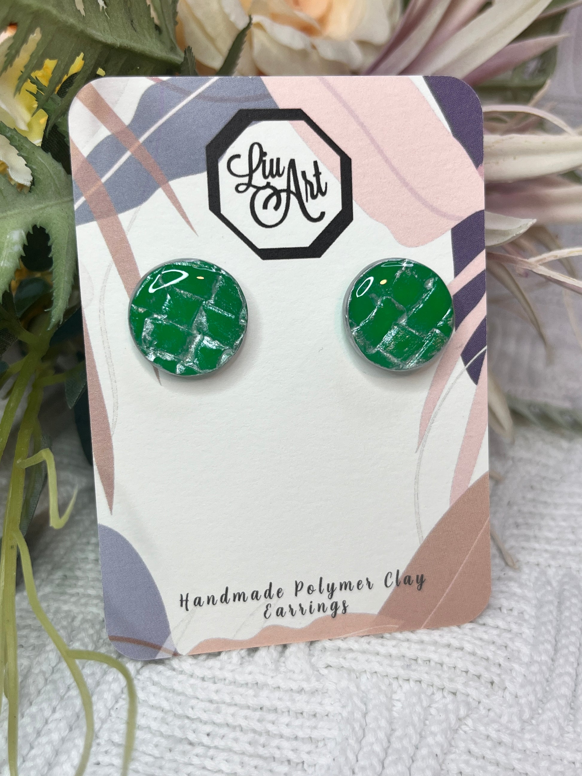 circle-stud-polymer-clay-earrings-green-perspective-view
