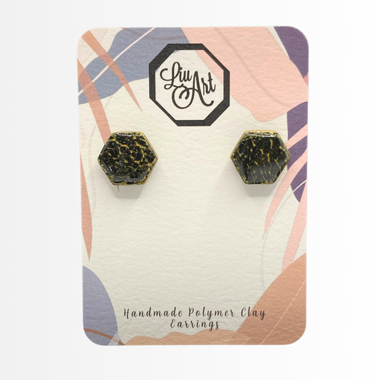 hex-stud-polymer-clay-earrings-black-front-view