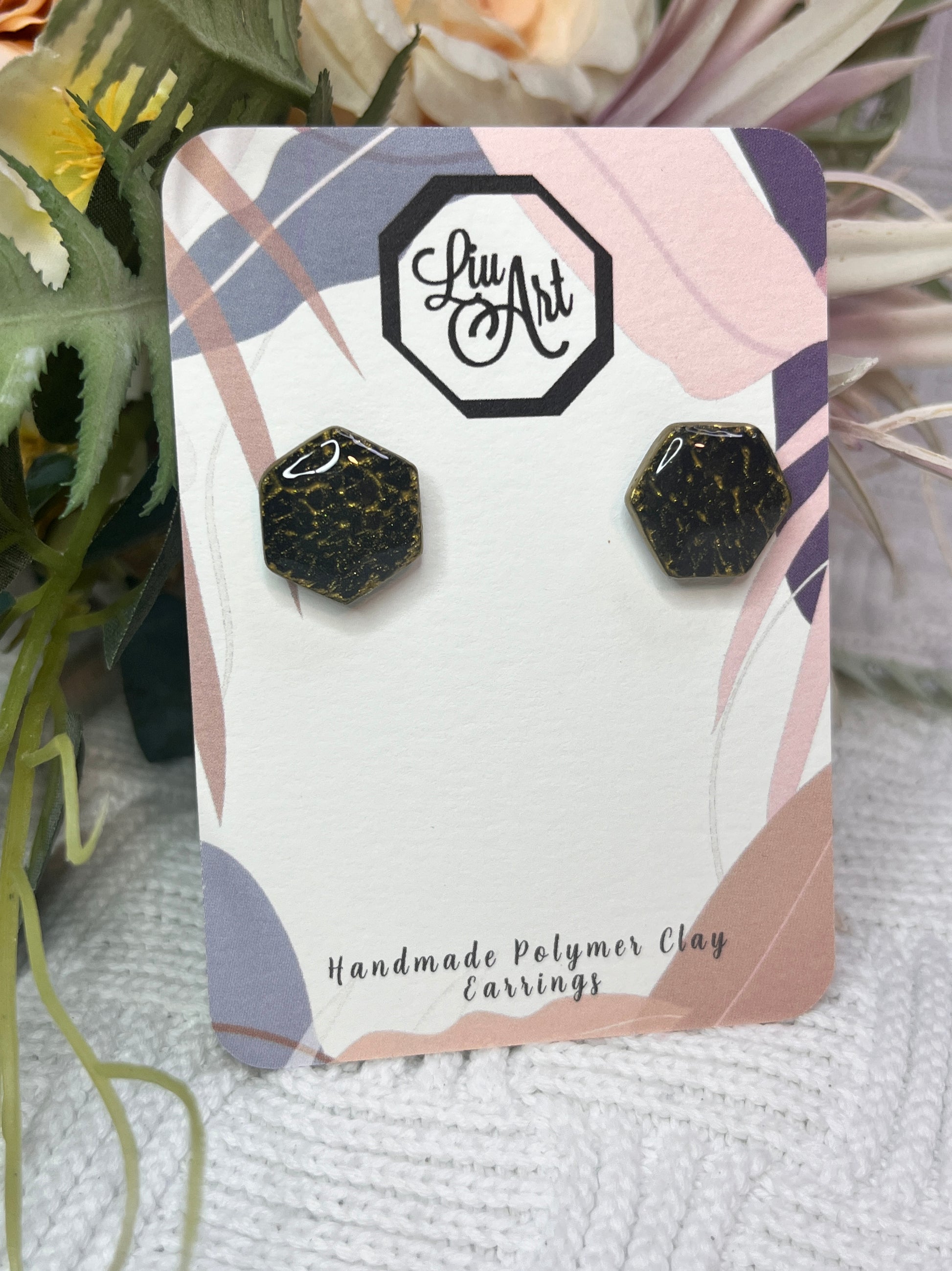 hex-stud-polymer-clay-earrings-black-perspective-view