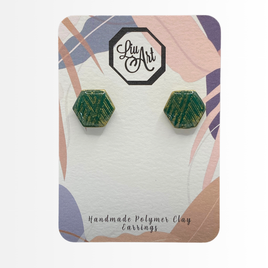 hex-stud-polymer-clay-earrings-green-front-view