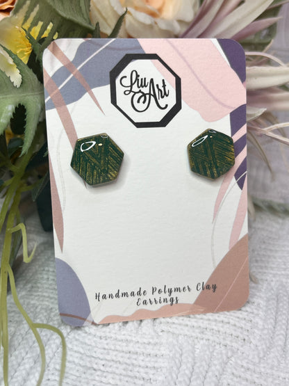 hex-stud-polymer-clay-earrings-green-perspective-view