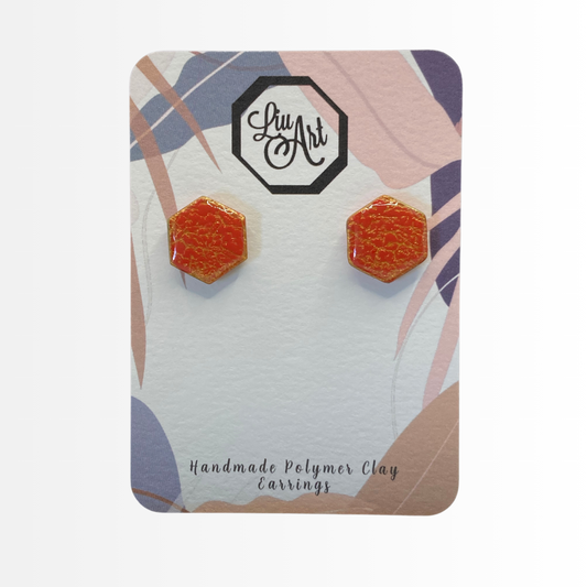 hex-stud-polymer-clay-earrings-red-front-view