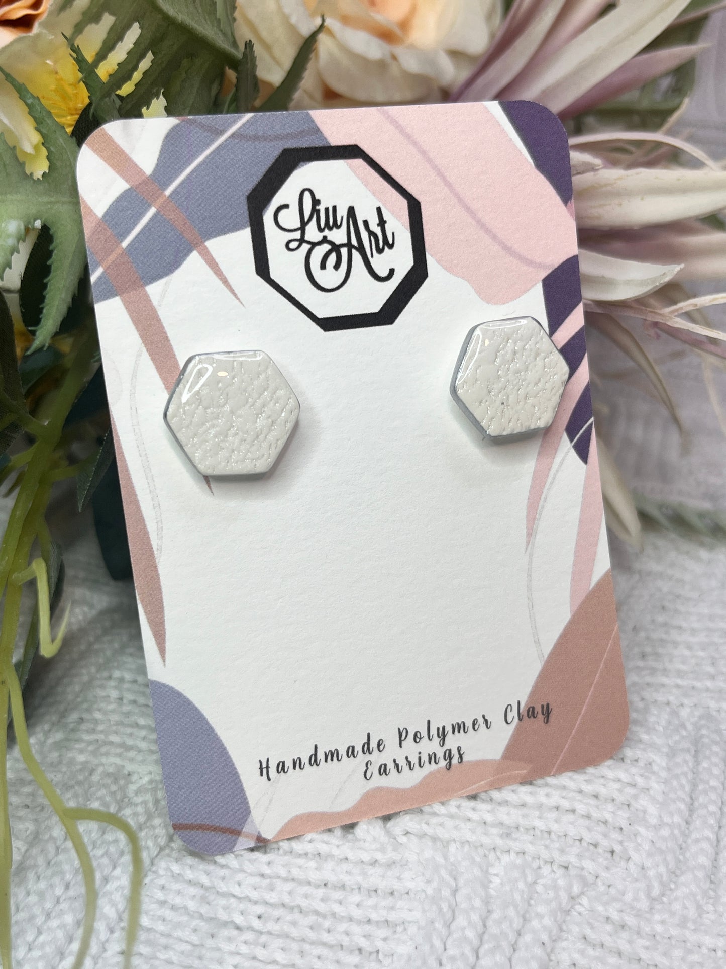 hex-stud-polymer-clay-earrings-white-perspective-view
