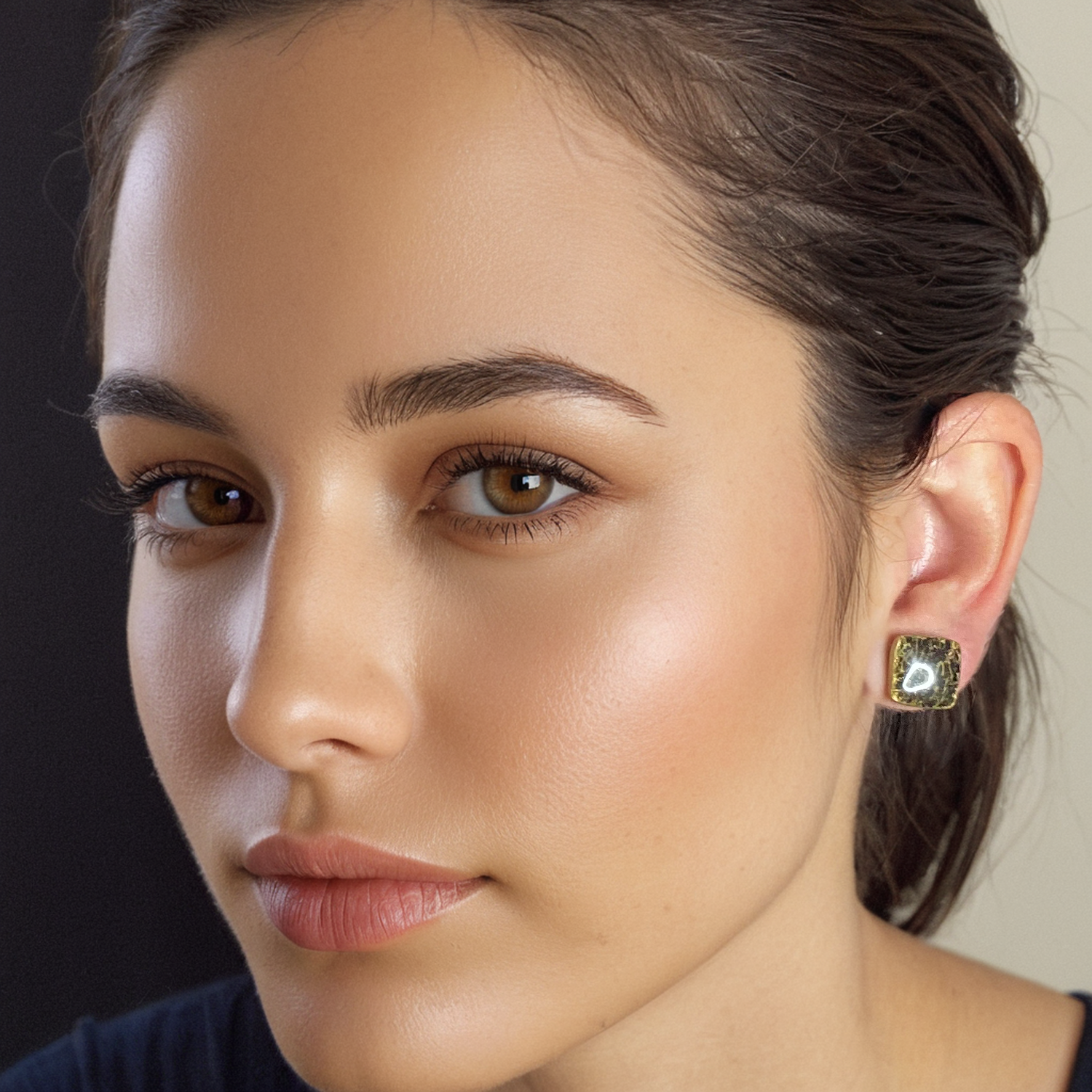 square-stud-polymer-clay-earrings-black-model-view