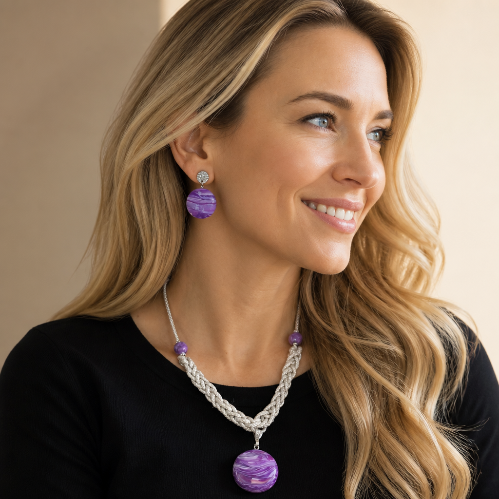 Violet Marble Statement Earrings