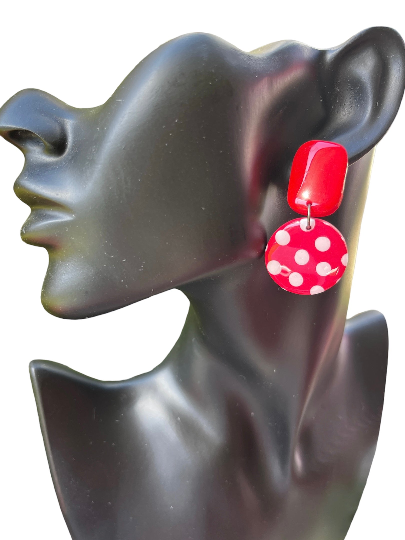 Red Vintage Polymer Clay Earring - model pose