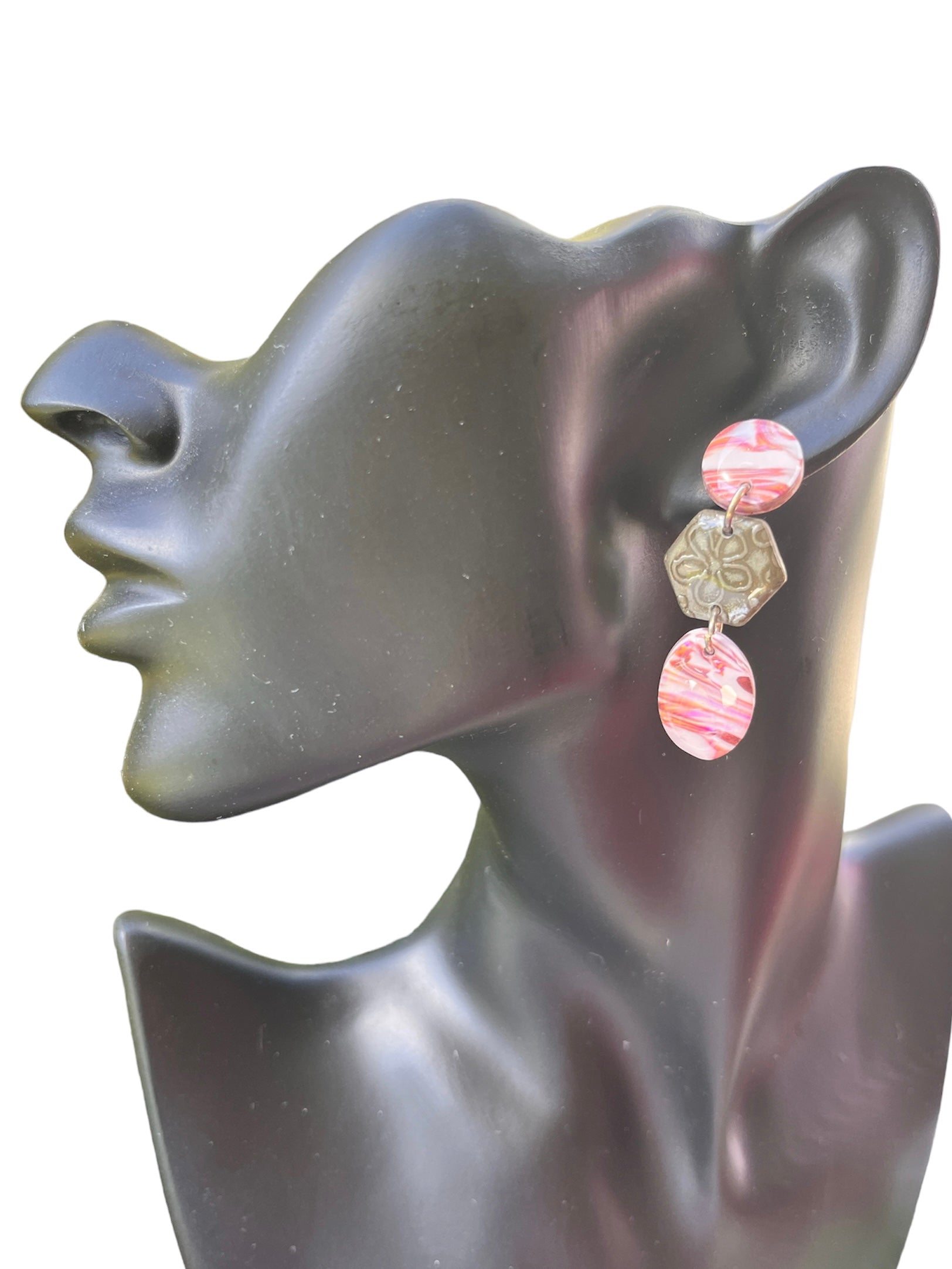 Elegant Concrete Hex Polymer Clay Earring - model pose