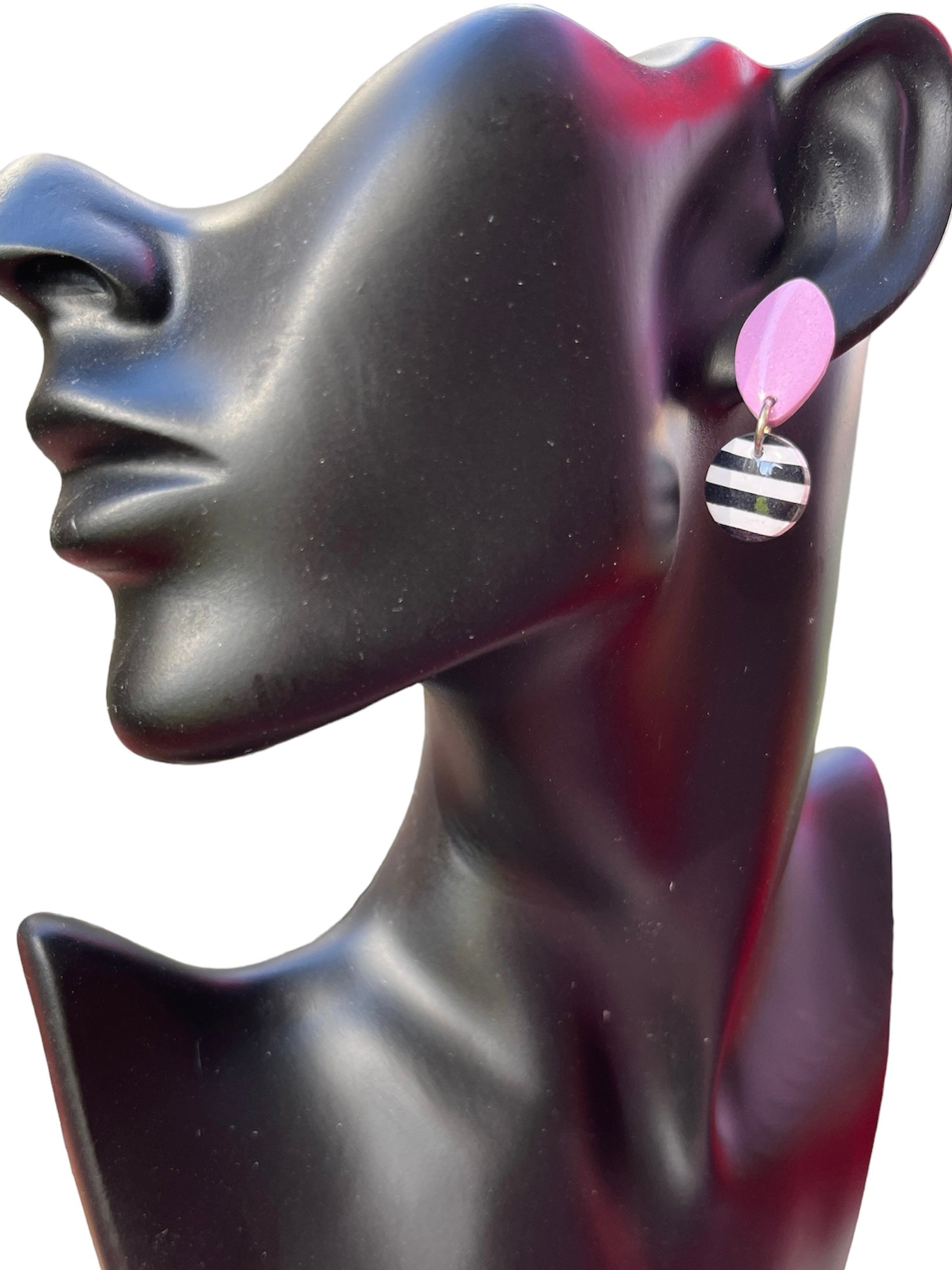 Teardrop with strips Polymer Clay Earring - model pose