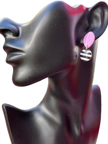 Teardrop with strips Polymer Clay Earring - model pose
