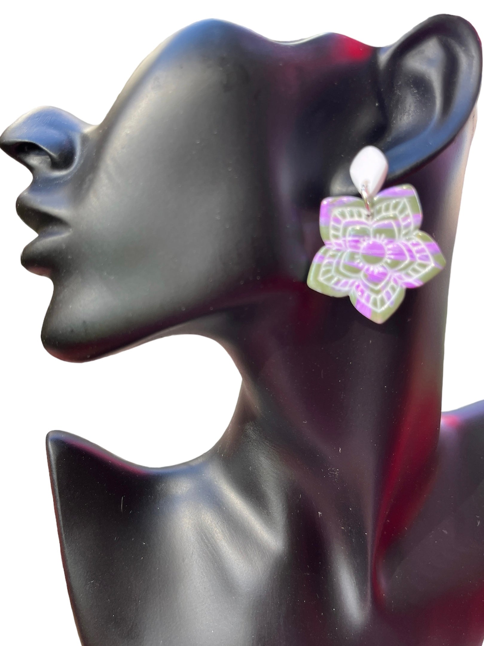 Floral Art Polymer Clay Earring - model pose