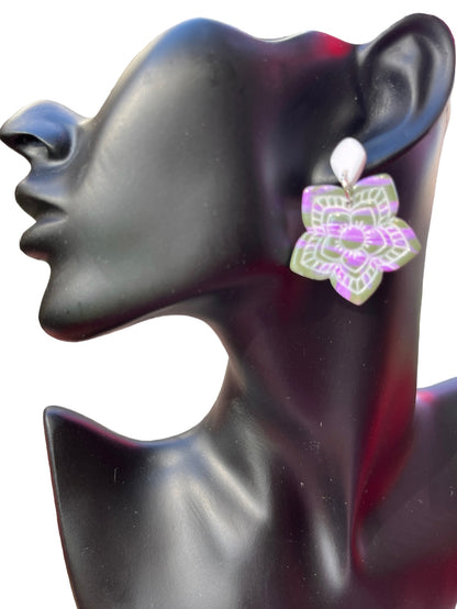 Floral Art Polymer Clay Earring - model pose