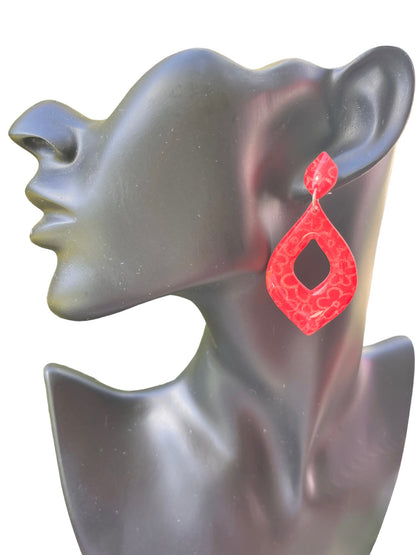 Raspberry Teardrop Polymer Clay Earring - model pose
