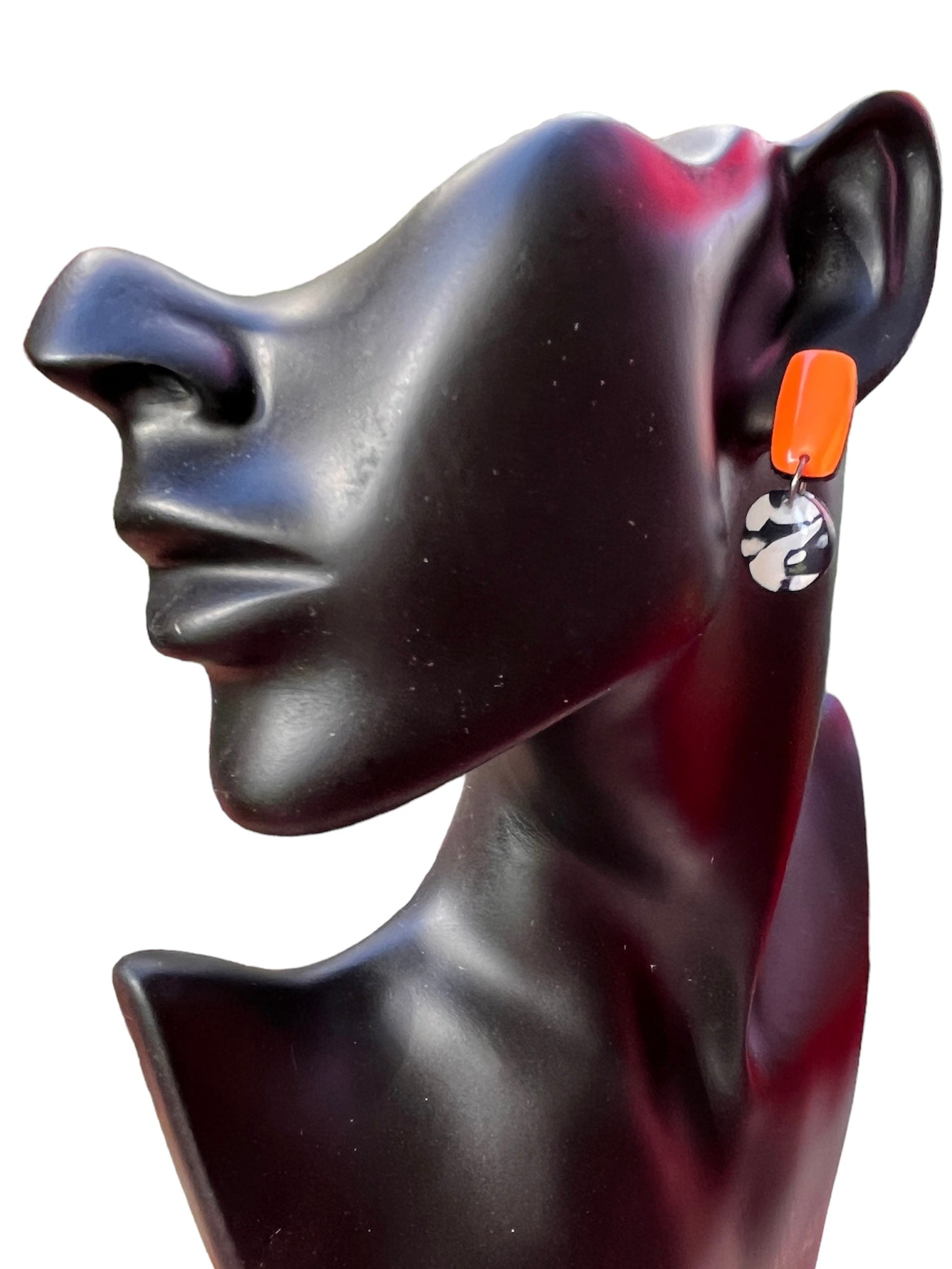 Orange Zebra Polymer Clay Earring - model pose