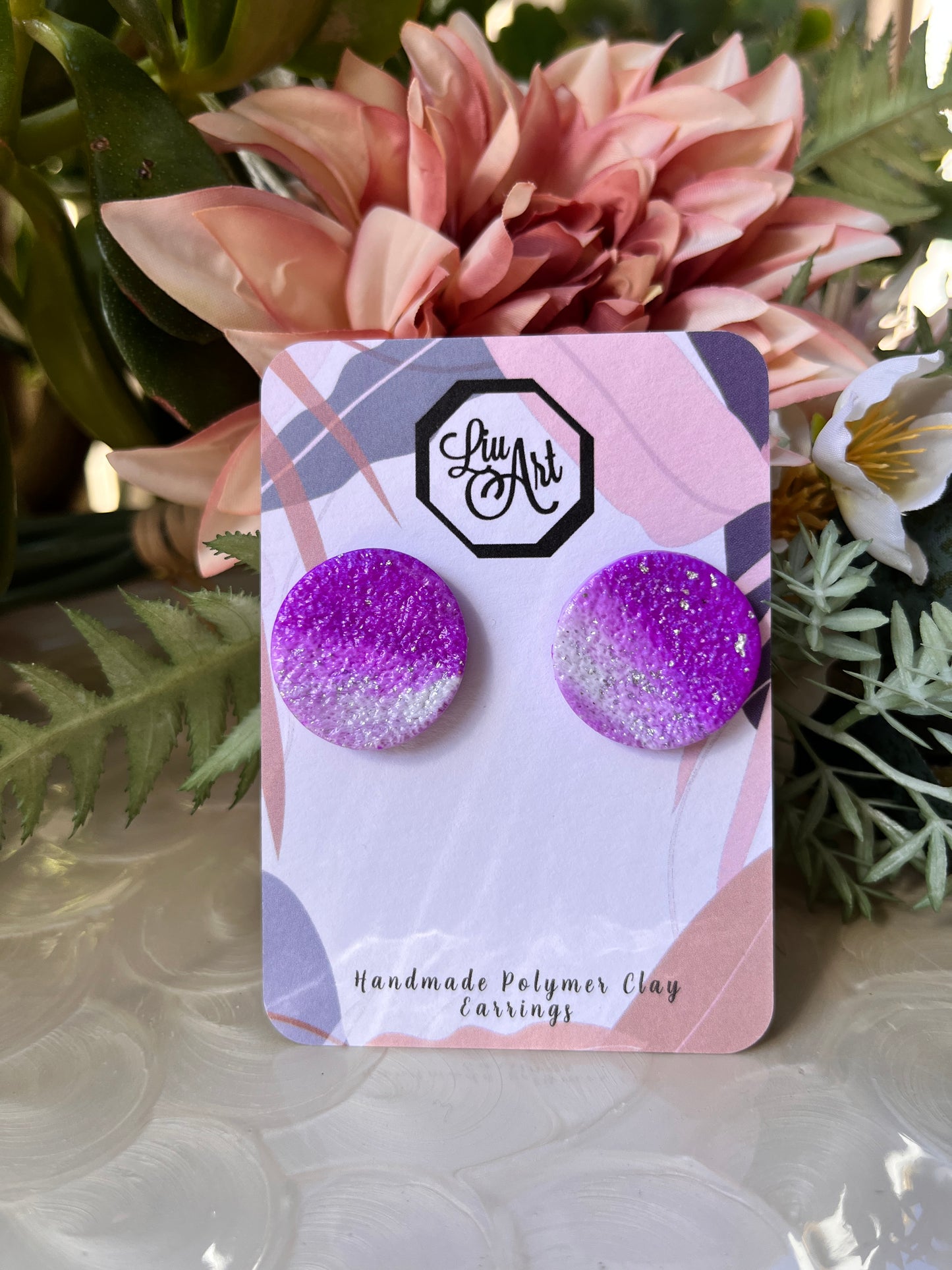 Purple Ombré Shimmer Polymer Clay Earring - front view 2