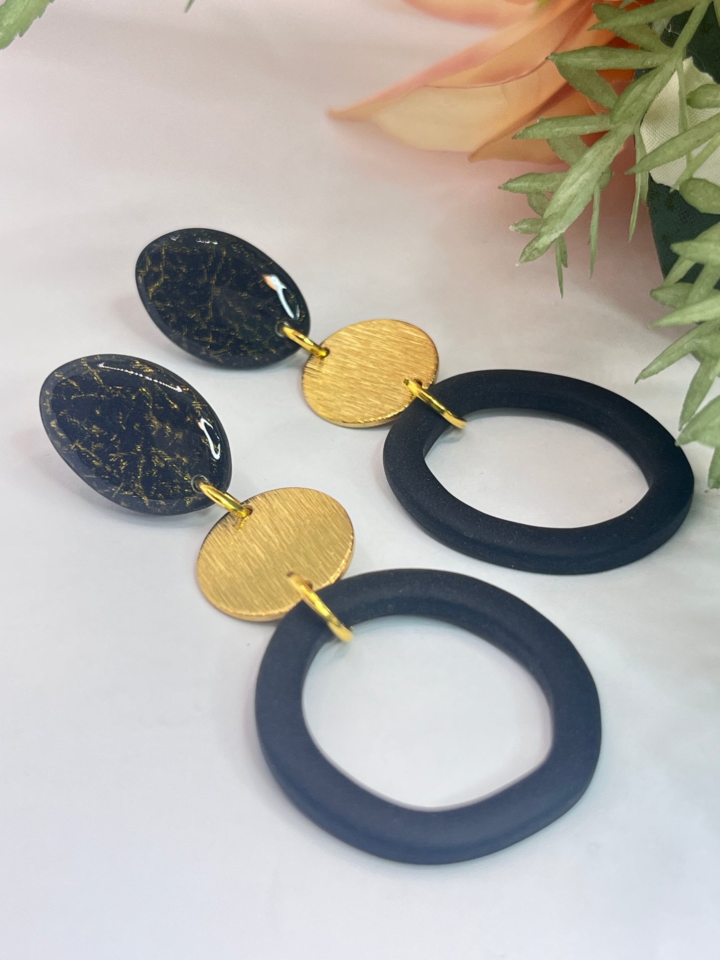 Polymer Clay Noir Hoops