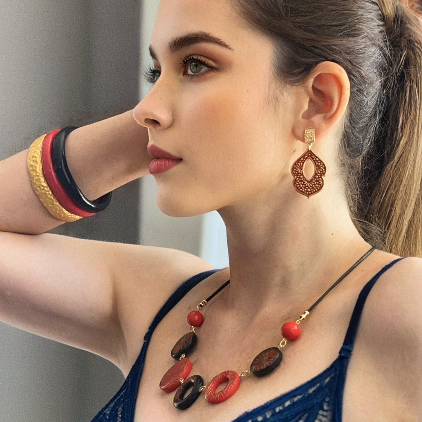 Polymer Clay Crimson Bloom Necklace