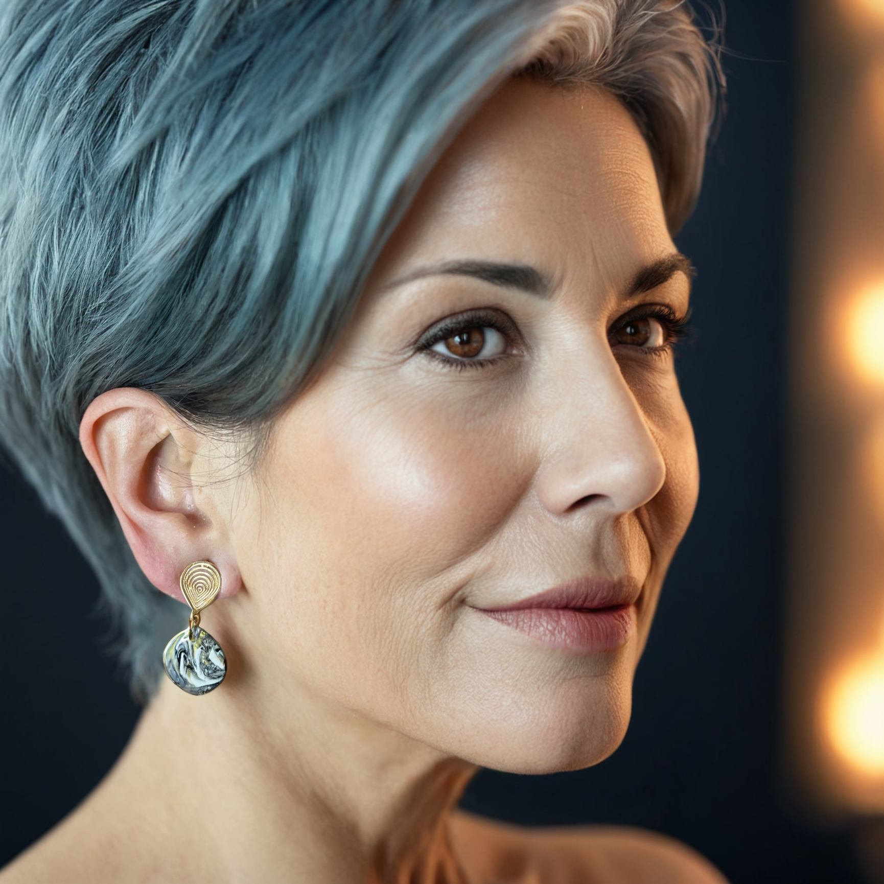 Artistic Teardrop Polymer Clay Earring - model pose