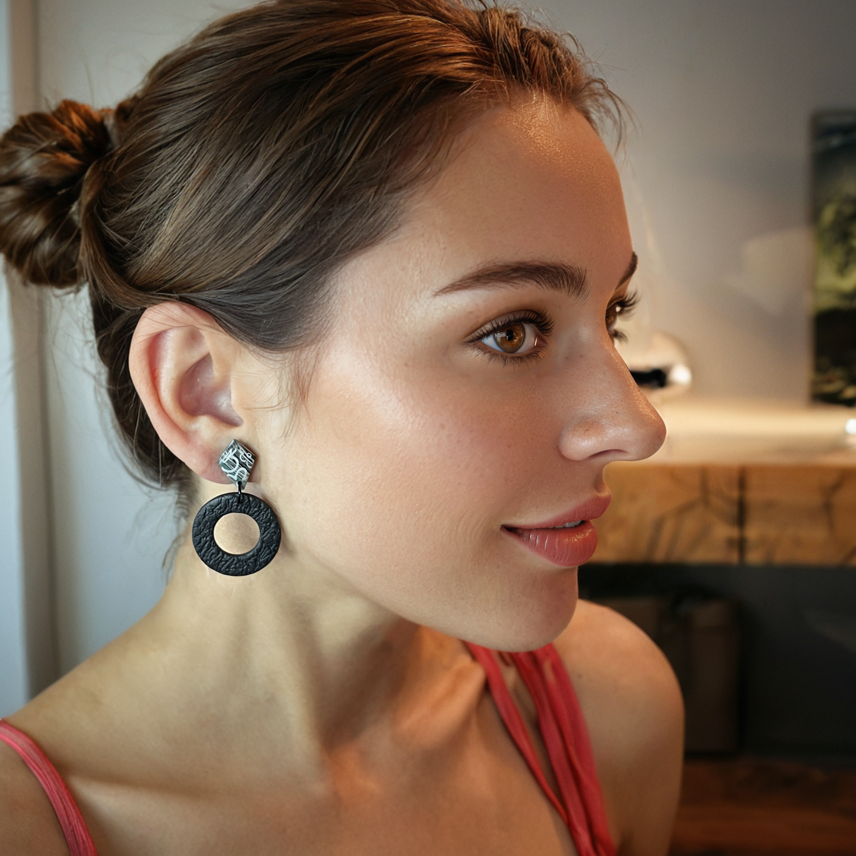 Urban Dark Polymer Clay Earring - model pose