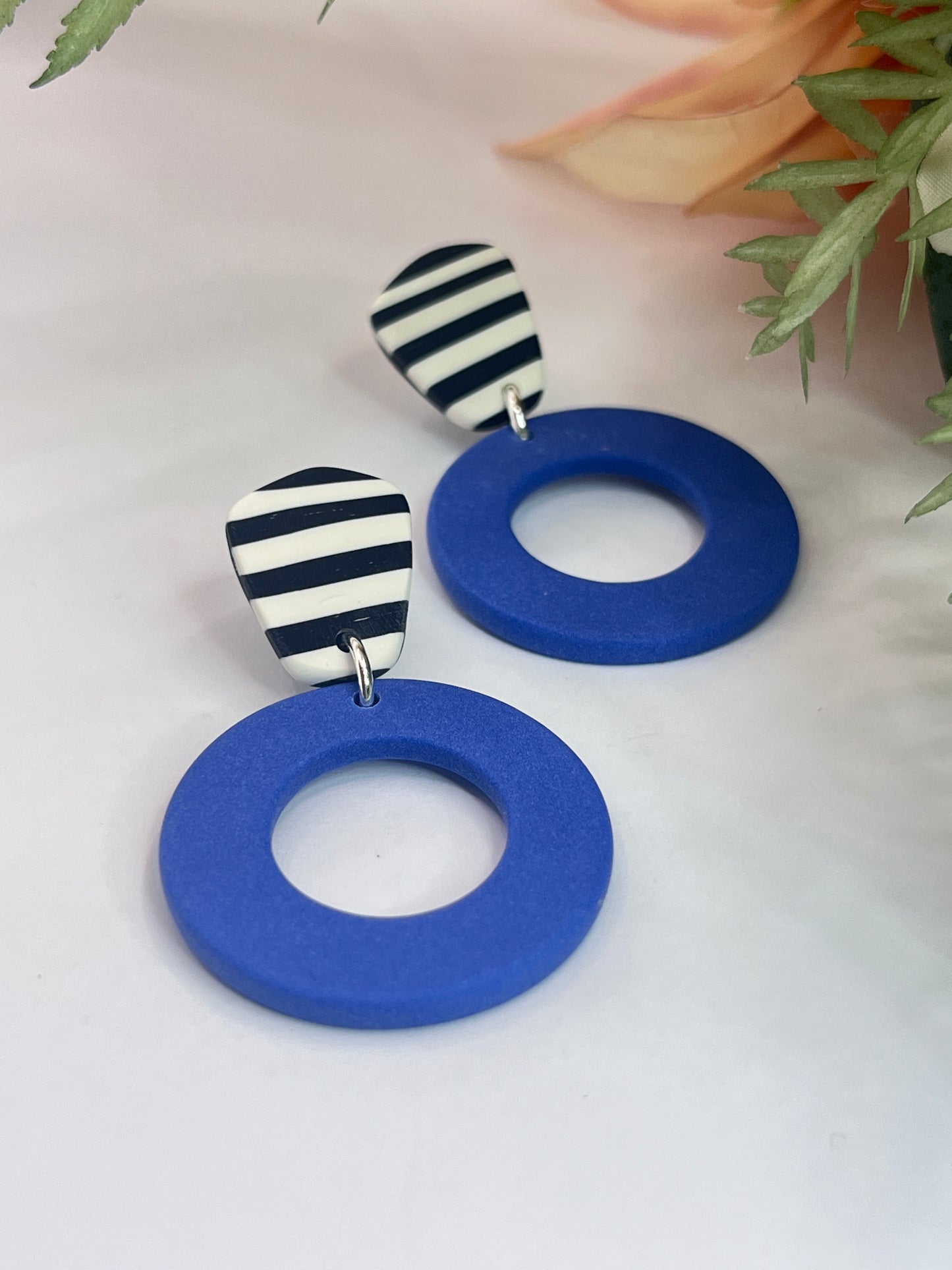 Polymer Clay Blue Rings With Stripes