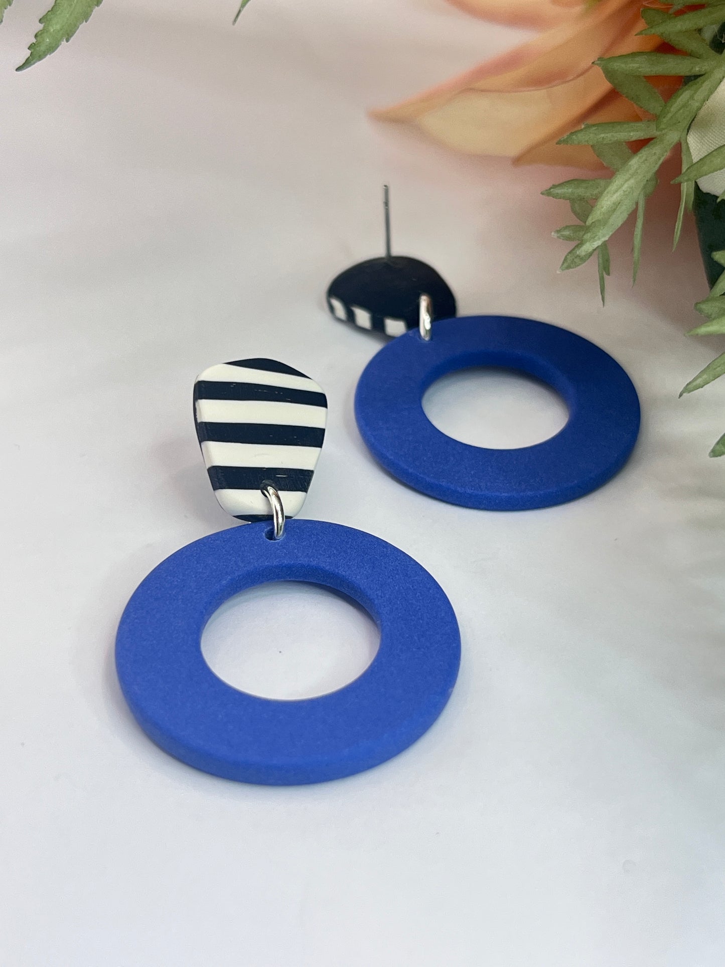 Polymer Clay Blue Rings With Stripes