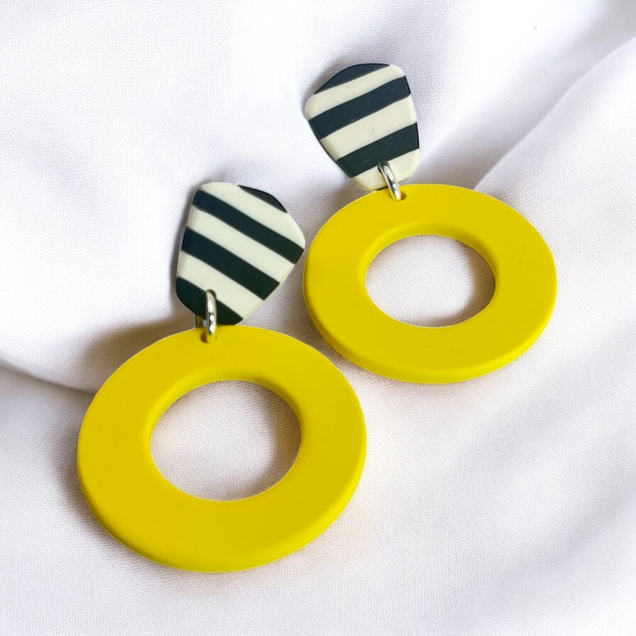 Polymer Clay Yellow Rings With Stripes