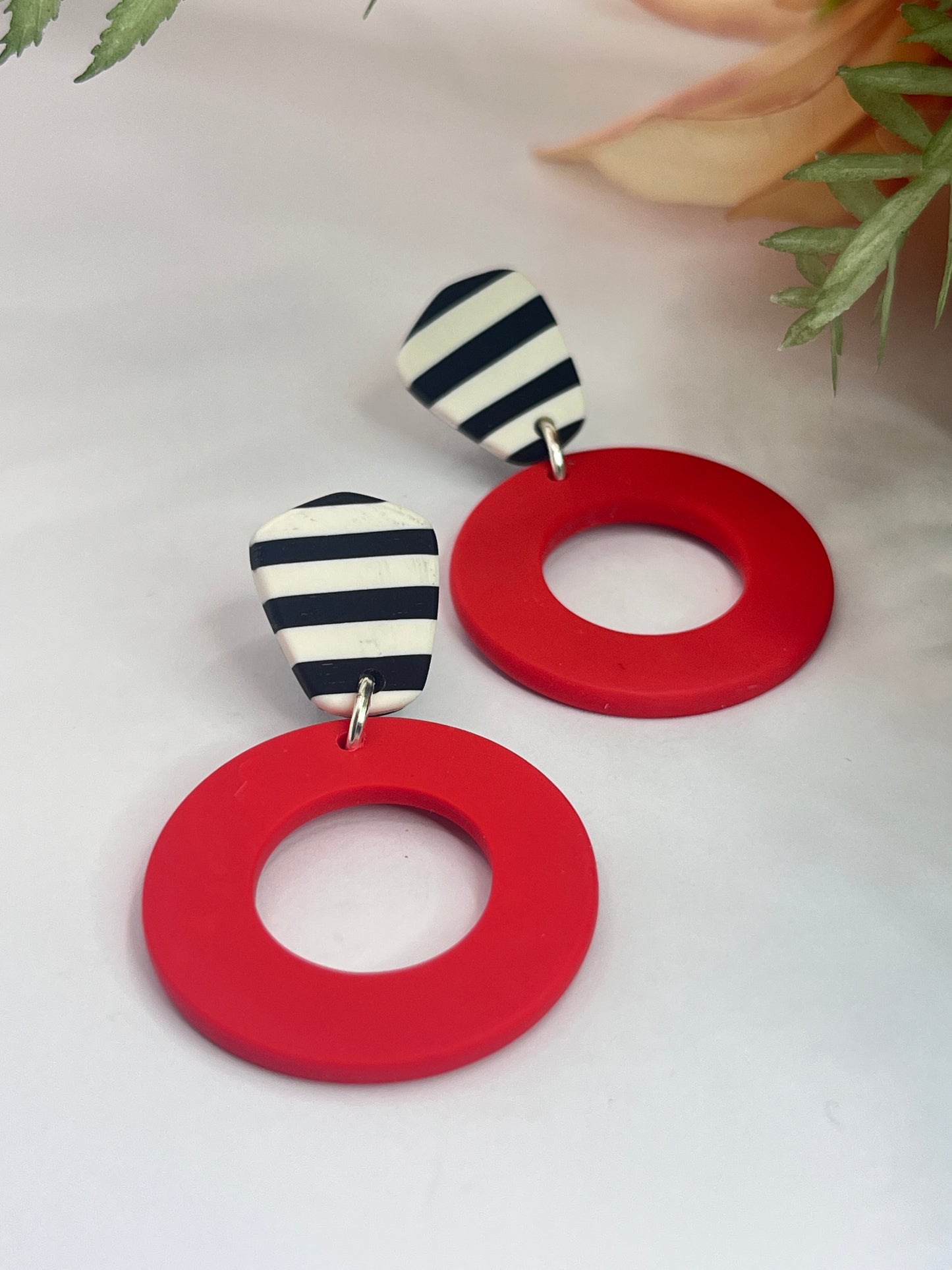 Polymer Clay Red Rings With Stripes