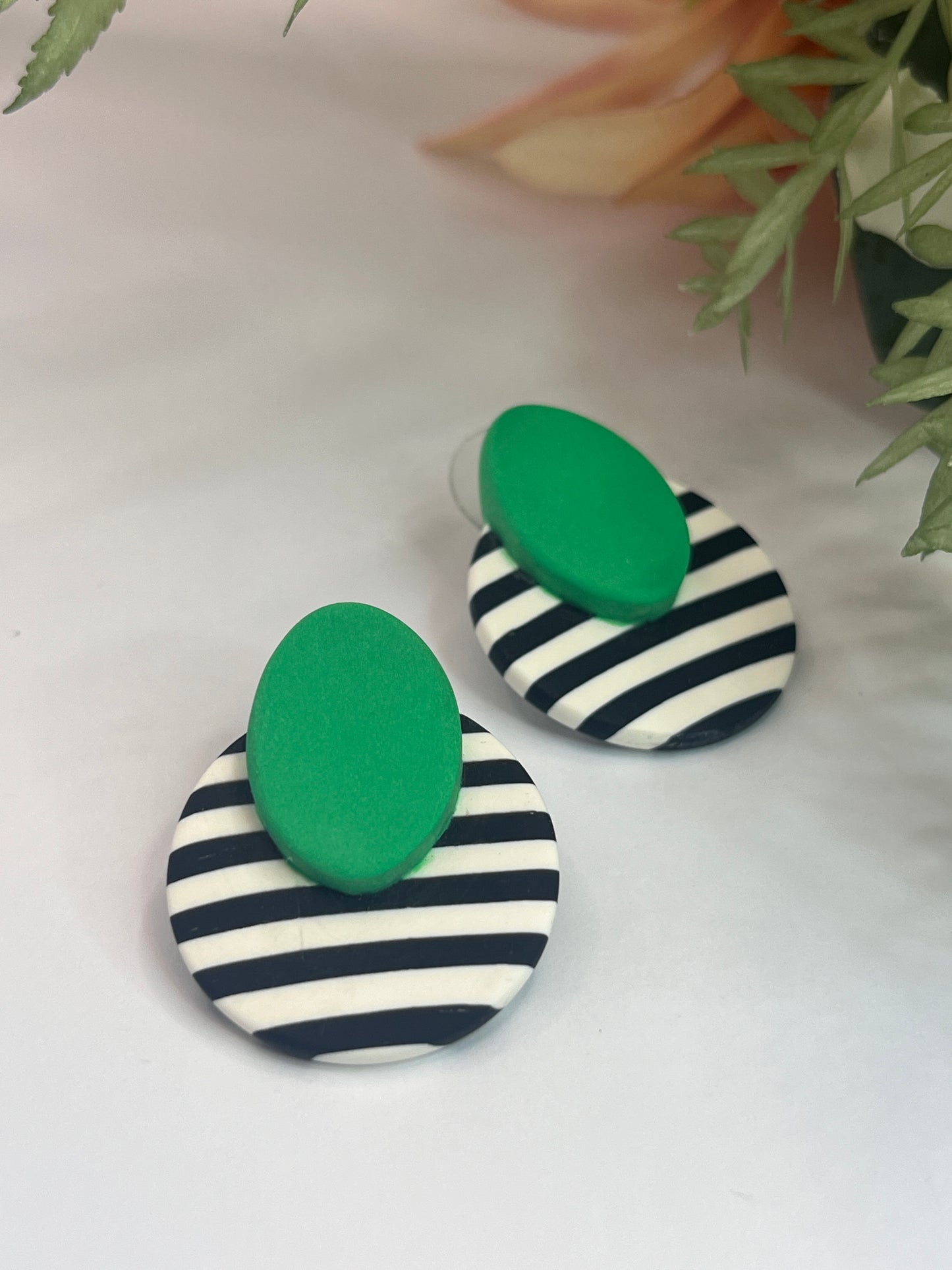 Polymer Clay Green Stripe Stud
