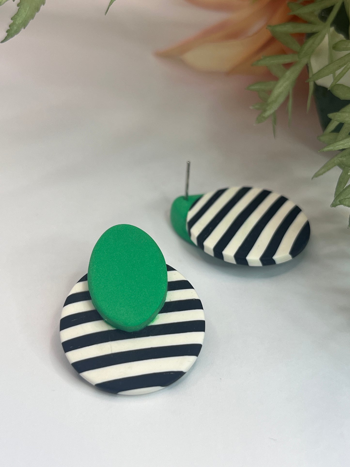Polymer Clay Green Stripe Stud