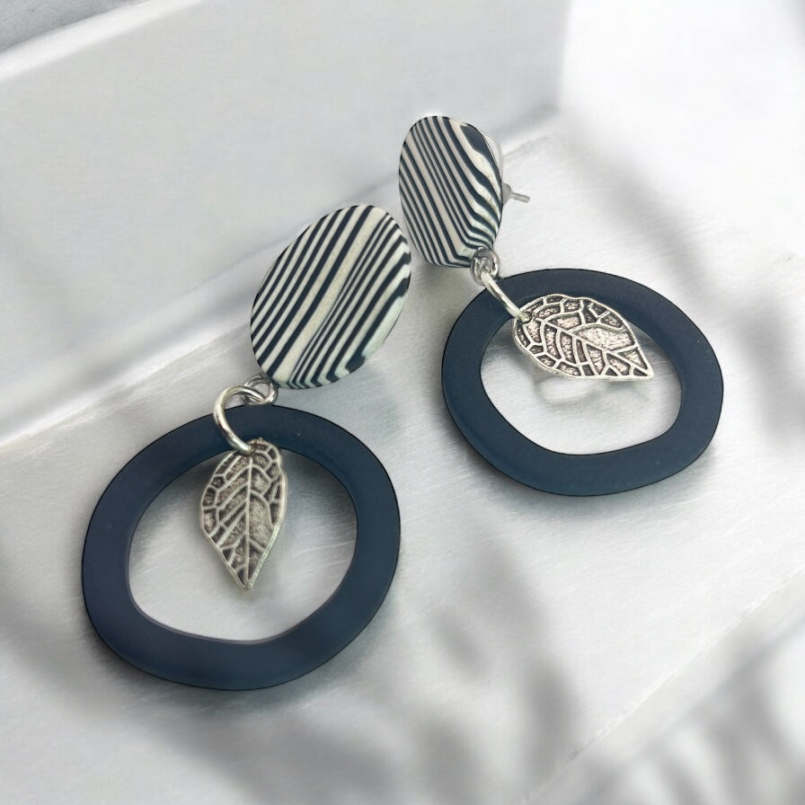Polymer Clay Black Striped Leaf