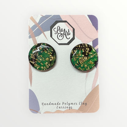 Emerald Forest Gold Flake Polymer Clay Earring - front view